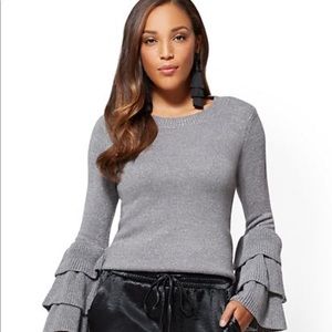 NWT Metallic Ruffled-Sleeve Sweater